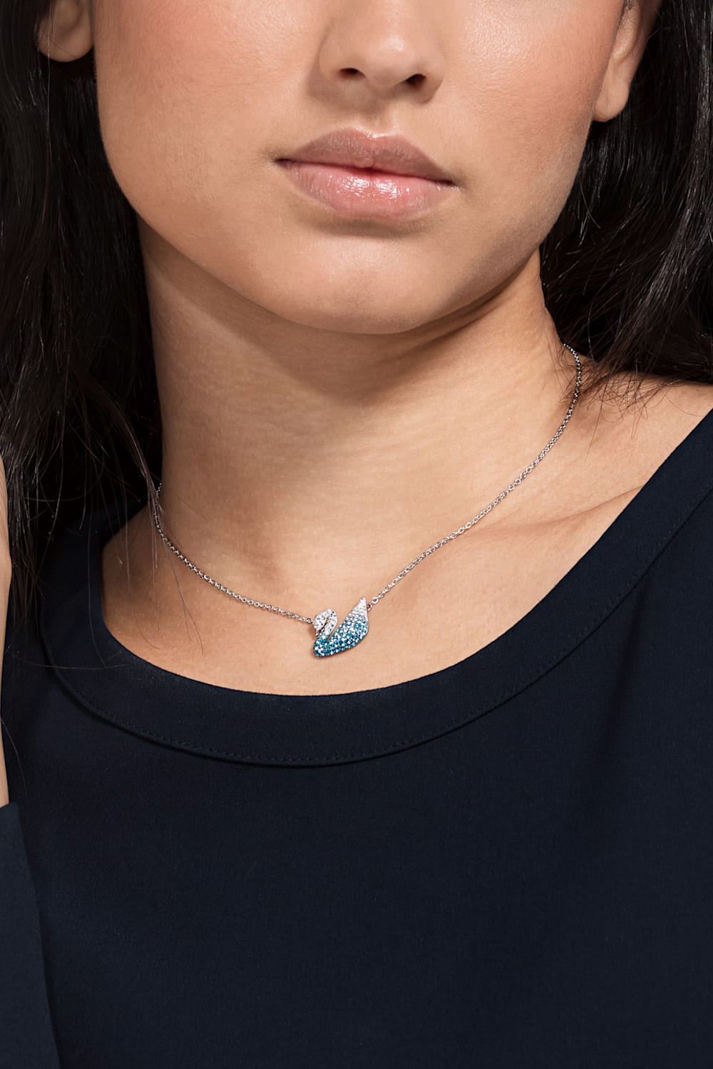 Iconic Swan Pendant, Blue, Rhodium Plated 5660594 | Swarovski