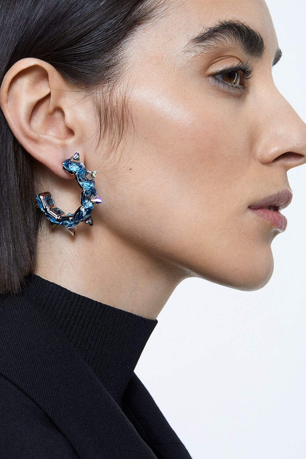 Swarovski Chroma Hoop Earrings, Blue, Rhodium Plated