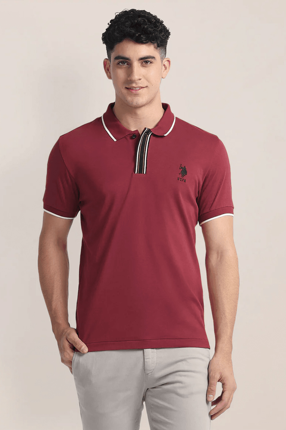 Us Polo Men Striped Placket Slim Fit Polo Shirt | Odel.lk