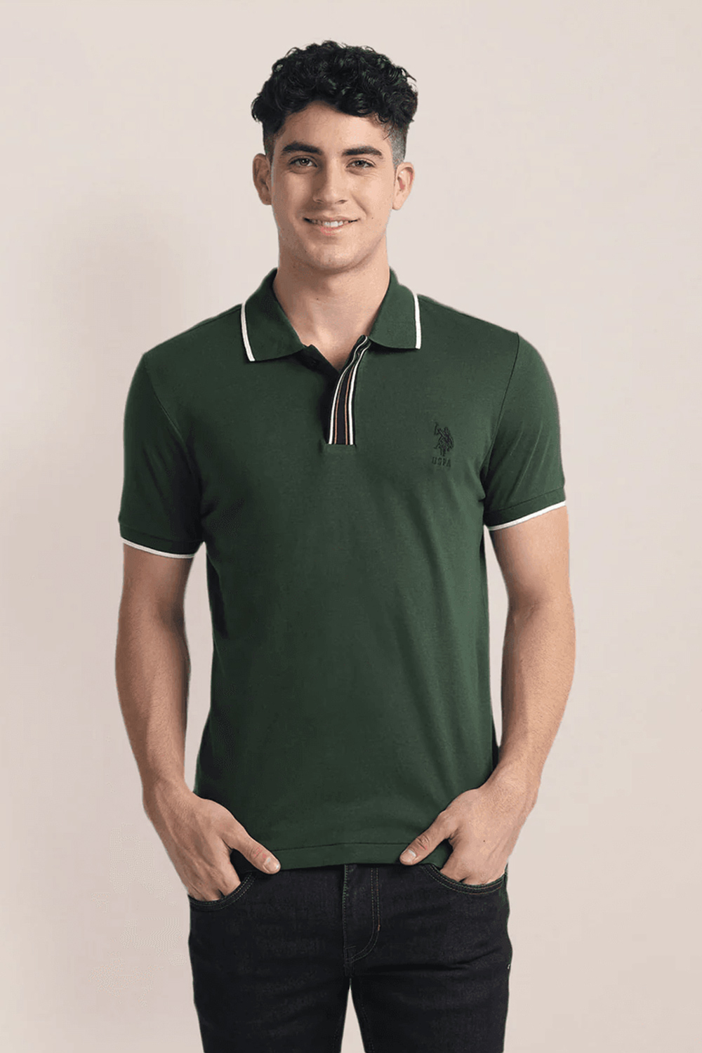 Us Polo Men Striped Placket Slim Fit Polo Shirt | Odel.lk