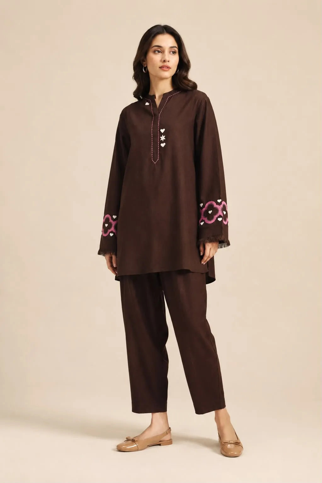 Chocolate Love - Embroidered Kurta Co-ord Set