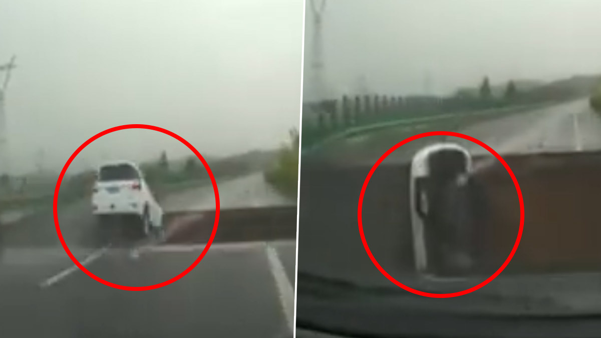 SUV Plunges: வெள்ளத்தில் அடித்து செல்லப்பட்ட பாலம்; நொடியில் கார் ஓட்டுனருக்கு காத்திருந்த அதிர்ச்சி.. பரபரப்பு வீடியோ உள்ளே.!